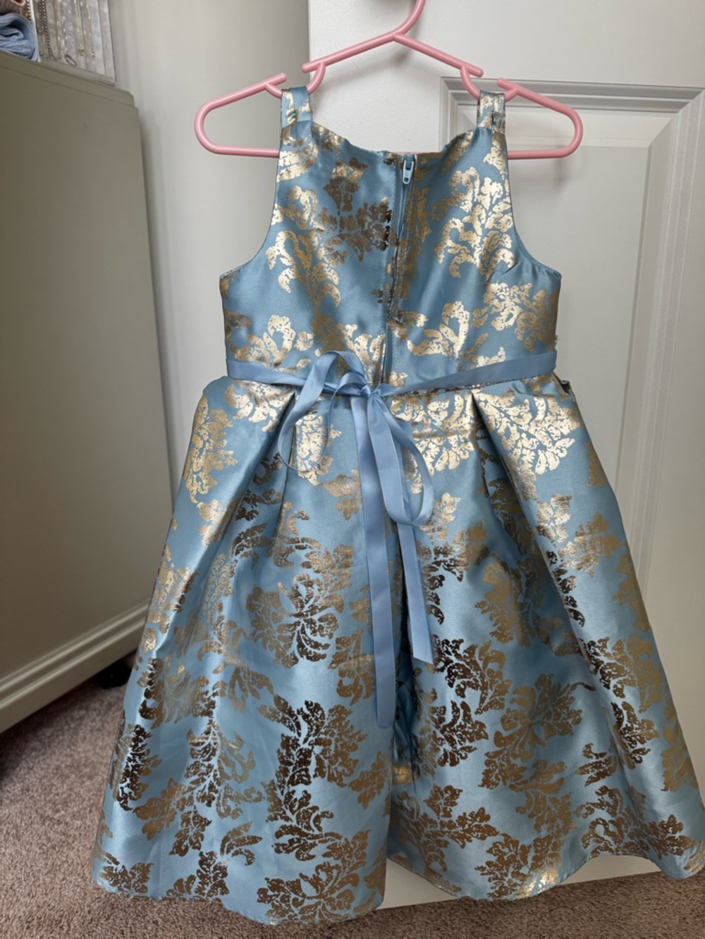 Rare Editions Blue and Gold Metallic Floral Party Dress - Picture 2 of 3